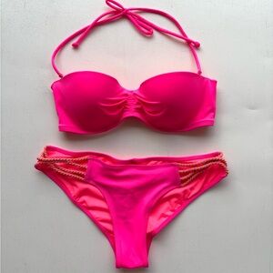 Victoria’s Secret Neon Malta Bandeau bikini set braided detail 34C small bottoms